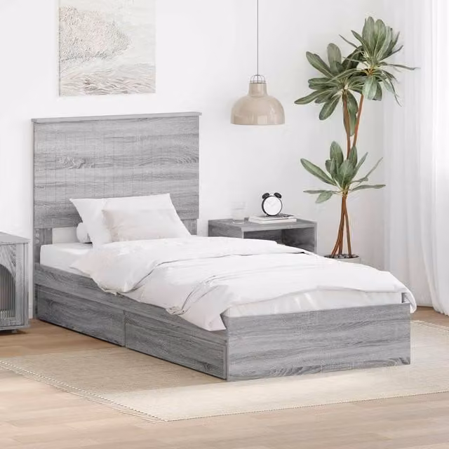 Berkfield Home Grey Sonoma Storage Bed with Drawer, W/D/H: 90 x 200 cm, Engineered Wood