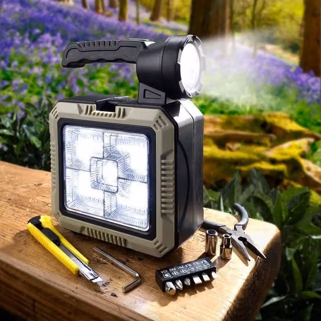 mysmartbuy Solar Powered Floodlight Torch and Emergency Tool Kit with Power Bank in Grey and Black