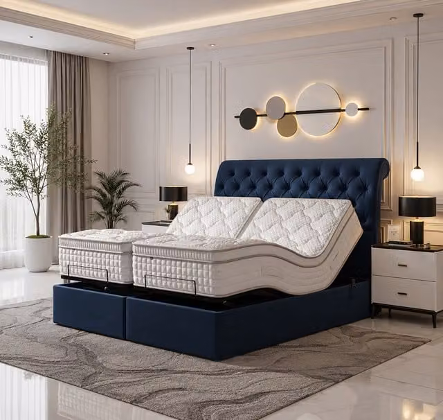 Paradies Electric Adjustable Button Bed with Foam Mattress in Navy Blue