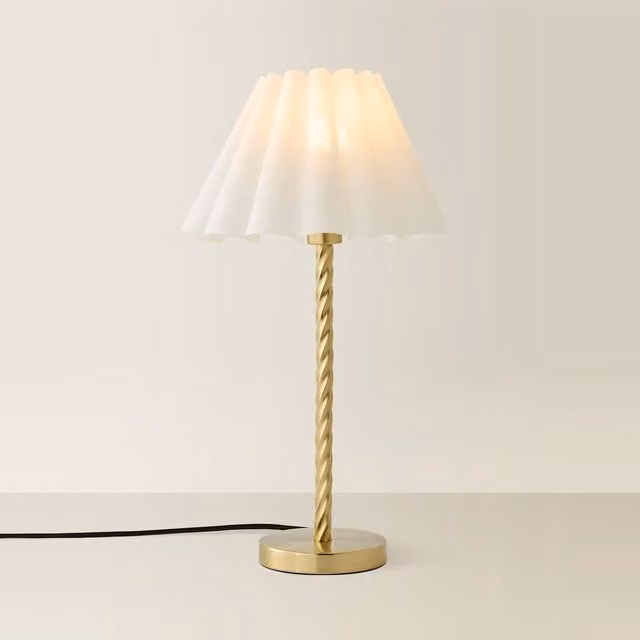 ValueLights Maura Twisted Gold Metal Table Lamp with White Pleated Tapered Shade