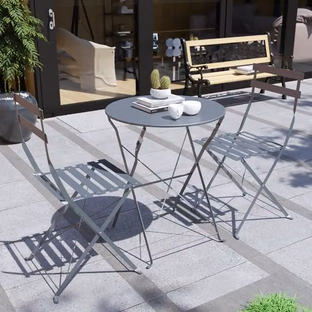 Vida Designs Porto 2 Seater Metal Bistro Set in Matt Grey