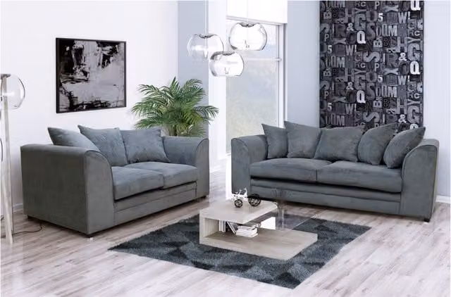 Furniture786Ltd Kaspo 3 and 2 Seater Fabric Sofa Set in Grey