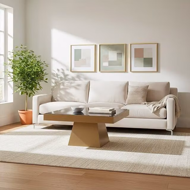 Orsina Modern Square Gold Finish Coffee Table with Black Glass Top, W/D/H: 100 x 80 x 43 cm