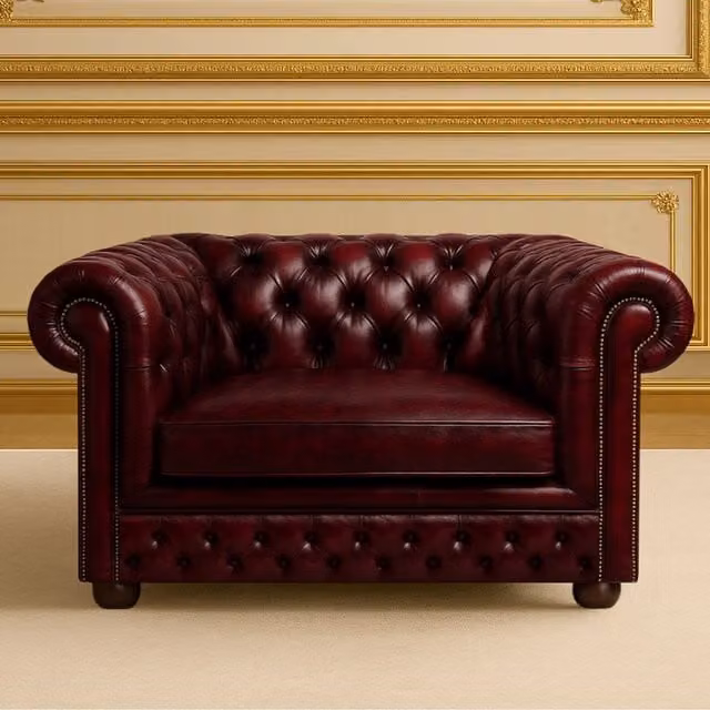 Somnior Beds Ltd Oxford 1 Seater Vintage Red Leather Chesterfield Sofa, W/D/H: 76.2 x 96.52 x 96.52 cm