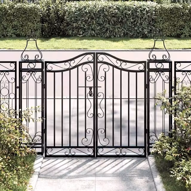 Berkfield Home Black Wrought Iron Swing Garden Gate, W/D/H: 121 x 8 x 100 cm