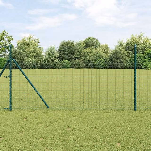 Berkfield Home Set of 13 Green Round Galvanised Steel Metal Fence Posts