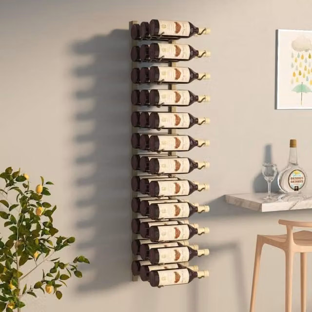 Berkfield Home Wall Mounted Gold Metal Wine Rack for 36 Bottles
