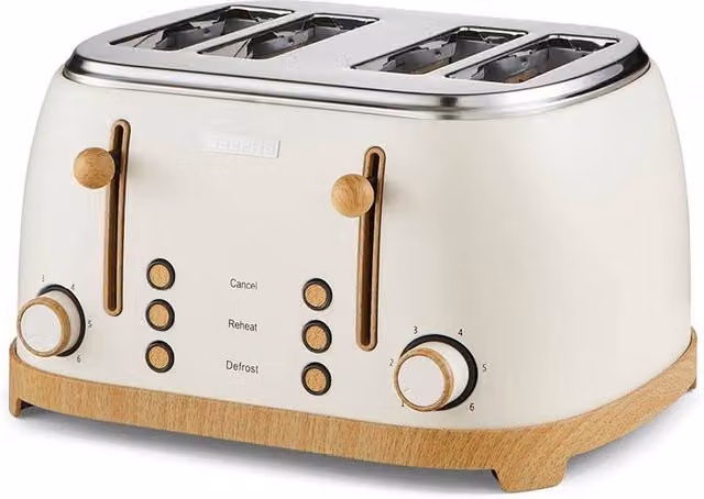 Geepas NordiQ 4 Slice Toaster with Wood Effect Finish and Dual Controls in Cream