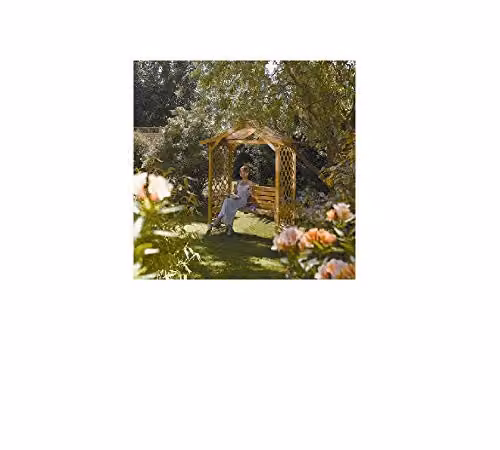 Rowlinson Dartmouth Swing Seat Garden Arbour in Brown with Sun Canopy, W: 223.5 cm, D: 109 cm, H: 233 cm