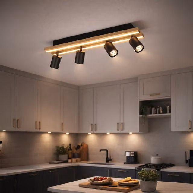 Eglo Gesteira 4-Light LED Wall Spotlight in Black and Brown