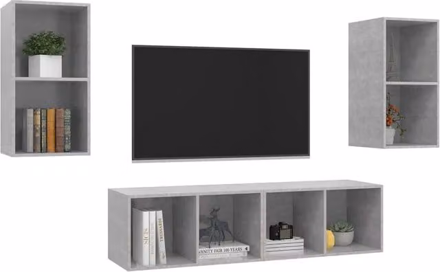 Berkfield Home Set of 4 Modern Wall-Mounted TV Cabinets in Concrete Grey MDF