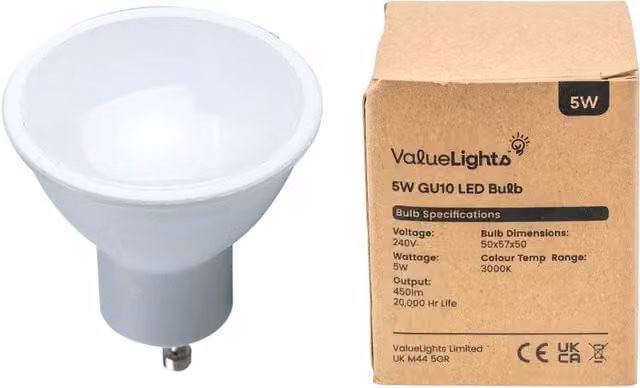 ValueLights 20 Pack GU10 Plastic LED Light Bulbs, 5W, 3000K Warm White, Dimmable, White