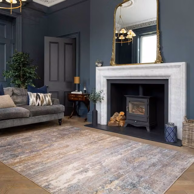 Kukoon Abstract Design Cotton Chenille Rug in Grey and Beige, W: 280 cm, D: 380 cm