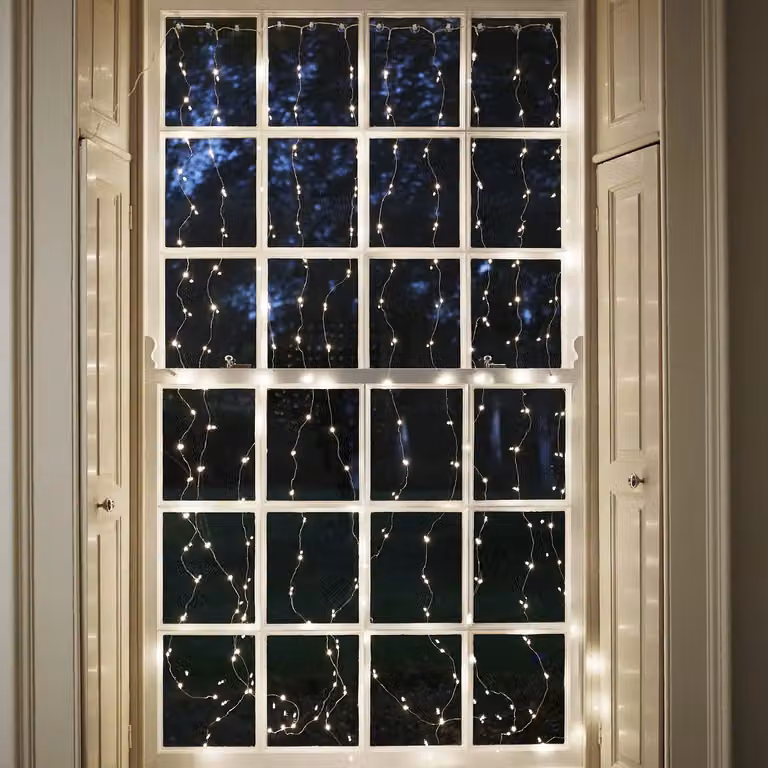 Lights4fun 200 Warm White Micro LED Curtain Lights with Timer in Silver