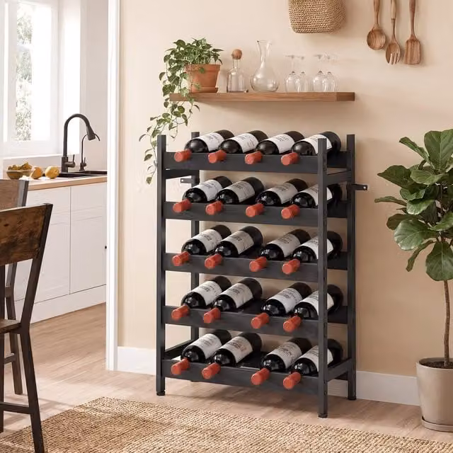 HOMCOM 5-Tier Freestanding Metal Wine Rack with 20-Bottle Capacity in Matt Black