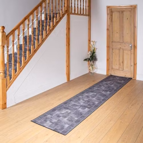 runrug Woven Hallway Runner Rug in Grey, Abstract Modern Design, W/D/H: 80 cm x 180 cm x 0.54 cm