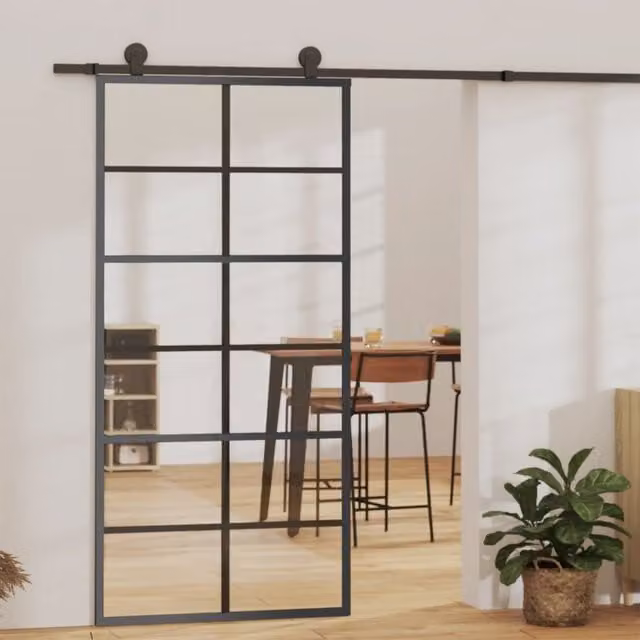 Berkfield Home Sliding ESG Glass and Aluminium Door, Black, W: 90 cm, H: 205 cm