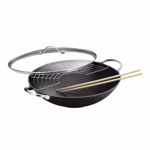 Kuhn Rikon Jampur Uncoated Cast Iron Wok Pan, Black, Diameter: 36 cm