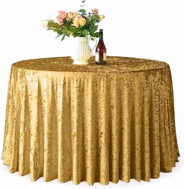 Neel Blue Diamond Velvet Round Tablecloth in Blue and Gold, Diameter: 274.32 cm