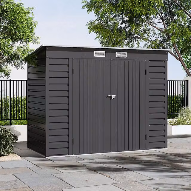 Breeins Modern Pent Sloping Roof Galvanised Steel Garden Storage Shed in Anthracite Black