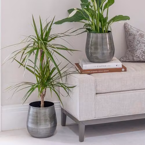 Ivyline Antique Pewter Bell Bottomed Planter in Silver, 22cm