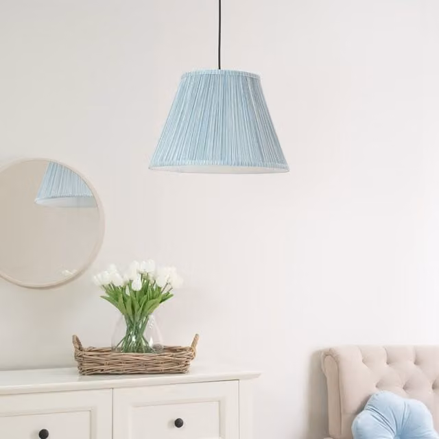 Laurenne Tapered Blue Pinstripe Pleated Easy Fit Large Lamp Shade in Blue