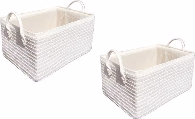 Topfurnishing White Baby Nursery Storage Basket with Handles, Pack of 2