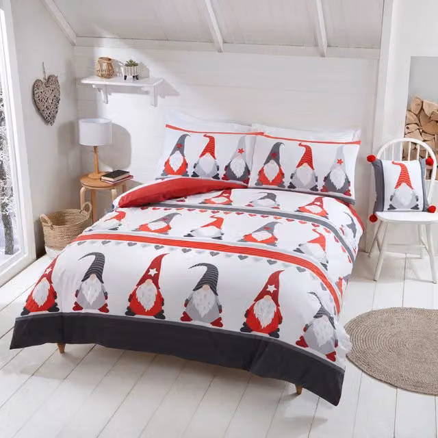 Rapport Home Festive Gonks Duvet Cover Set, Multicolour and White, W: 180 cm, H: 200 cm