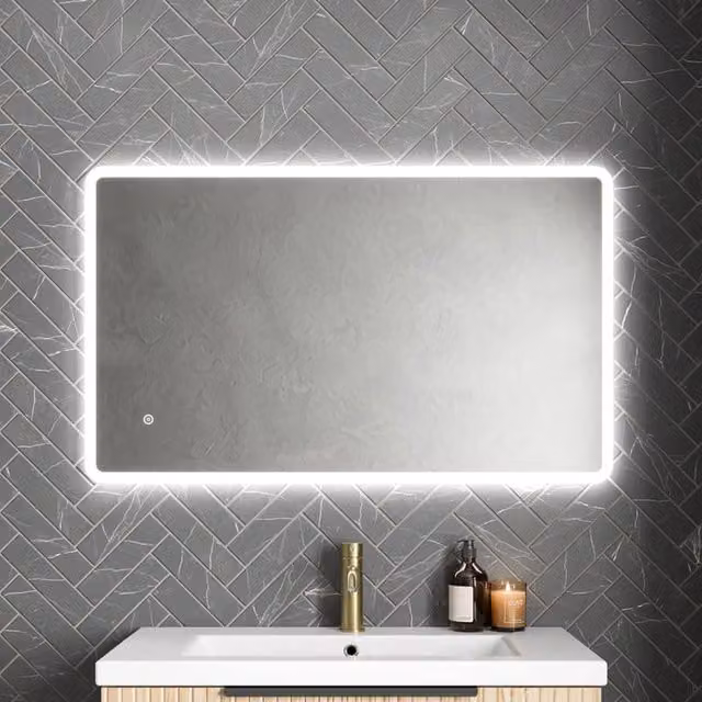 Bathwell Rectangular Backlit LED Mirror with Demister and Touch Switch in Silver