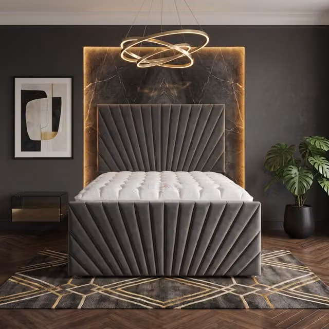 Somnior Beds Ltd Sunrise Velvet Divan Bed with Hybrid Mattress and Drawers in Grey