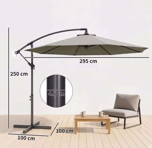 Outsunny Light Grey Cantilever Banana Parasol Garden Umbrella, W: 300 cm, H: 250 cm