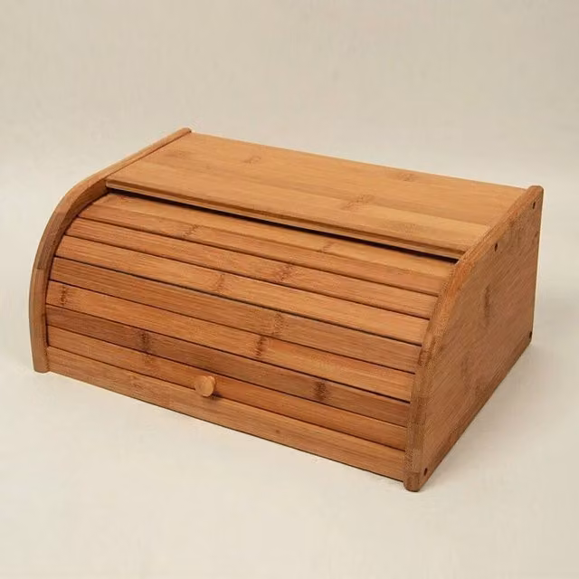 VOGREX Bamboo Roll Top Bread Bin, Beige Loaf Storage Container for Kitchen Countertops, W: 40.0 cm, D: 27.0 cm, H: 16.5 cm