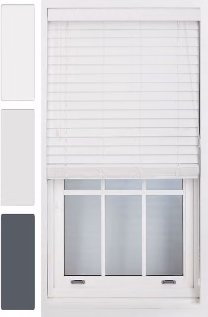 Furnished Venetian Faux Wood Window Blinds with 50mm Slats in White, Width: 55 cm, Height: 210 cm