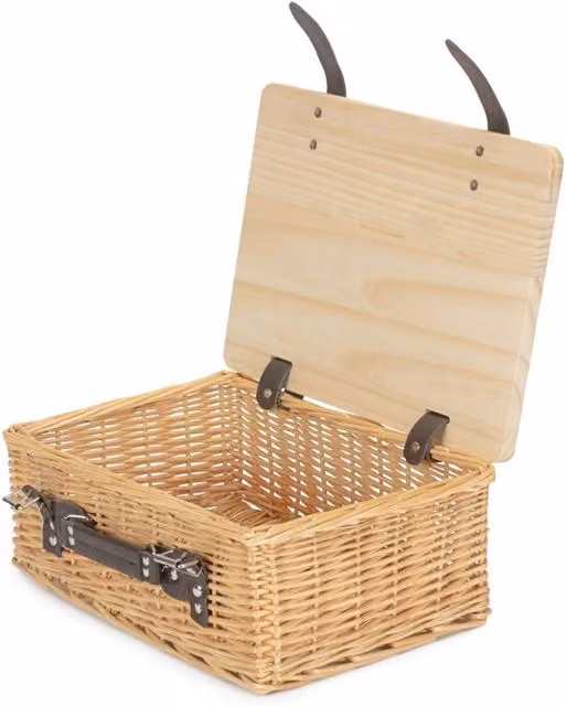 Red Hamper Large Buff Willow Empty Picnic Basket with Pinewood Lid in Brown, 51 cm