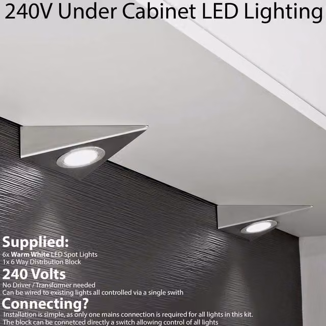 Loops 6x Triangle Surface Under Cabinet Kitchen LED Light Kit in Brushed Nickel Silver with Warm White Light