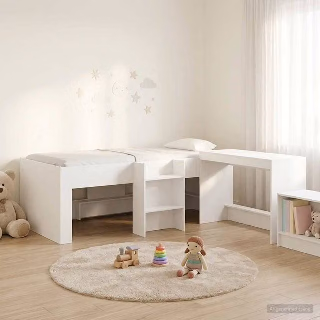 Berkfield Home Kids' High Bed Frame with Desk and Stairs in White Engineered Wood