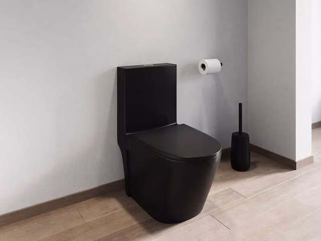 Vente-unique NAGILAM Matt Black Ceramic Floor-Standing WC with Soft-Close Seat and Horizontal Outlet, H: 78.5 cm, W: 35.0 cm, D: 69.0 cm