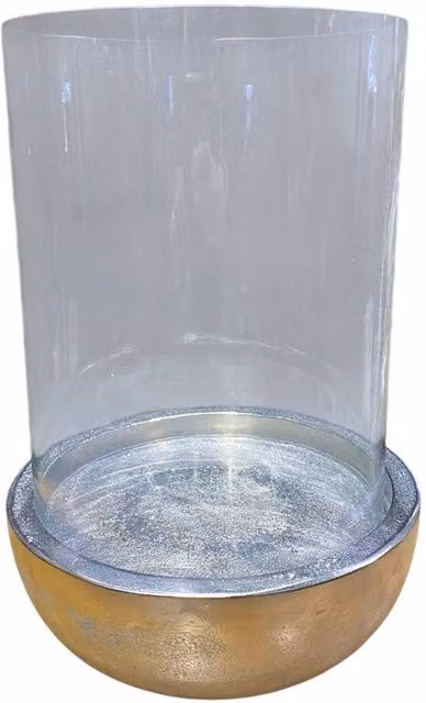 Minster Hurricane Pillar Candle Holder in Gold, W: 25 cm, D: 25 cm, H: 32 cm