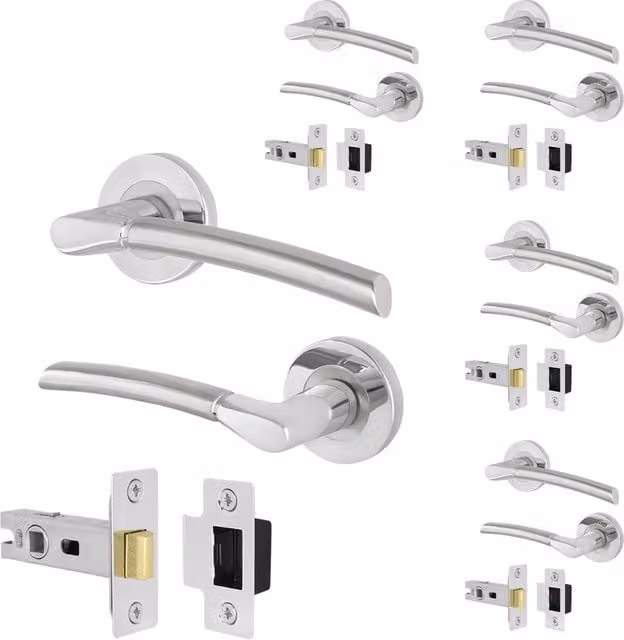 AFIT Chrome Door Handle Pack of 5, Satin Nickel Feature Lever in Silver, W/D/H: 15.0 x 15.0 x 6.6 cm