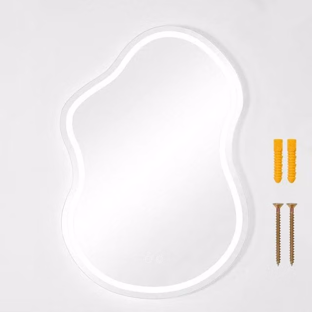 Living and Home Wall-Mounted Adjustable LED Bathroom Mirror with Demister and Touch Switch in Clear
