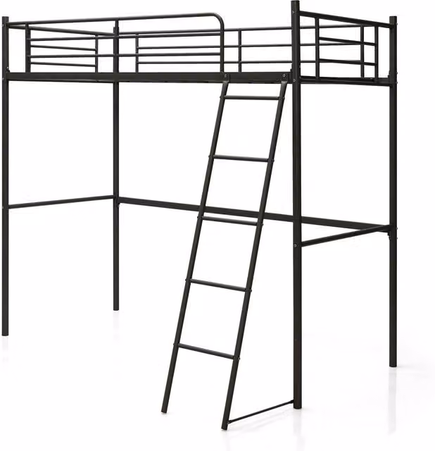 Costway Modern Metal Single Loft Bed for Children in Black
