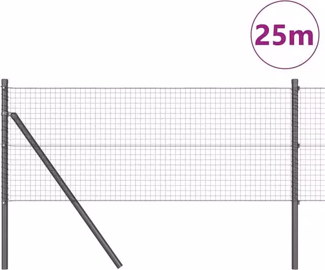 Berkfield Home Grey Steel Modern Welded Wire Fence with 13 Posts, W: 0.4 m, L: 25 m