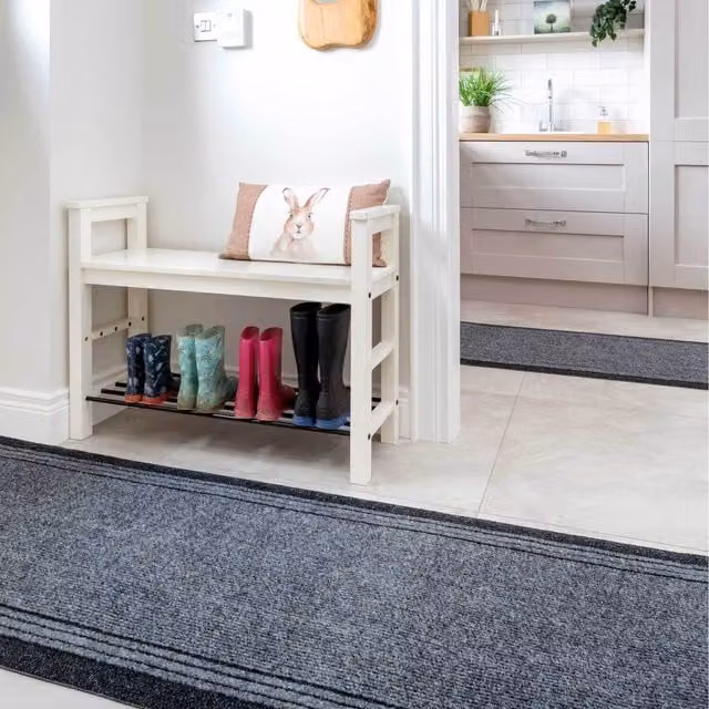The Rug House Grey Non-Slip Hard Wearing Kitchen Utility Runner Rug, Cut To Measure, Length: 640 cm