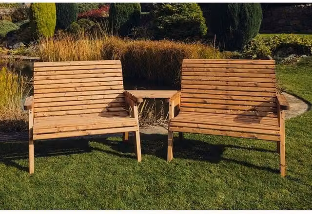 Churnet Valley Garden Furniture Ltd Valley 2 Bench Set with Angled Tray in Brown