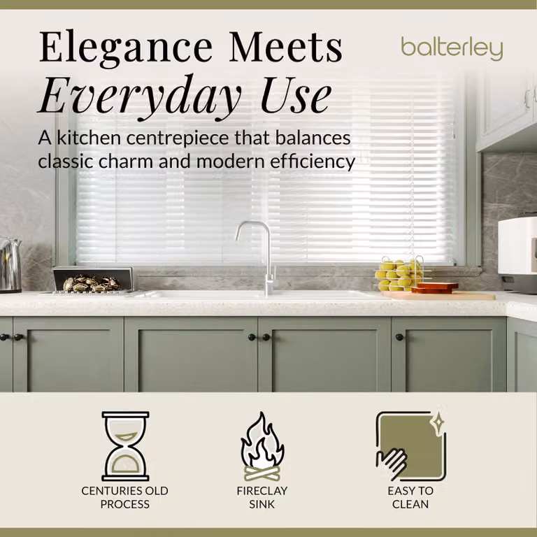 Balterley White Ceramic 1 Bowl Inset Countertop Kitchen Sink W: 101 cm, D: 52.5 cm