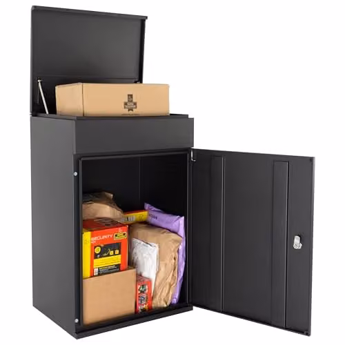 Burg-Wächter Wall Mounted Galvanised Steel Parcel Box, Black, W/D/H: 35.0 x 16.18 x 68.0 cm