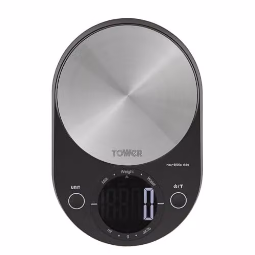 Tower T876000BK Digital Kitchen Scales with LCD Display and Tare Function, Black and Stainless Steel