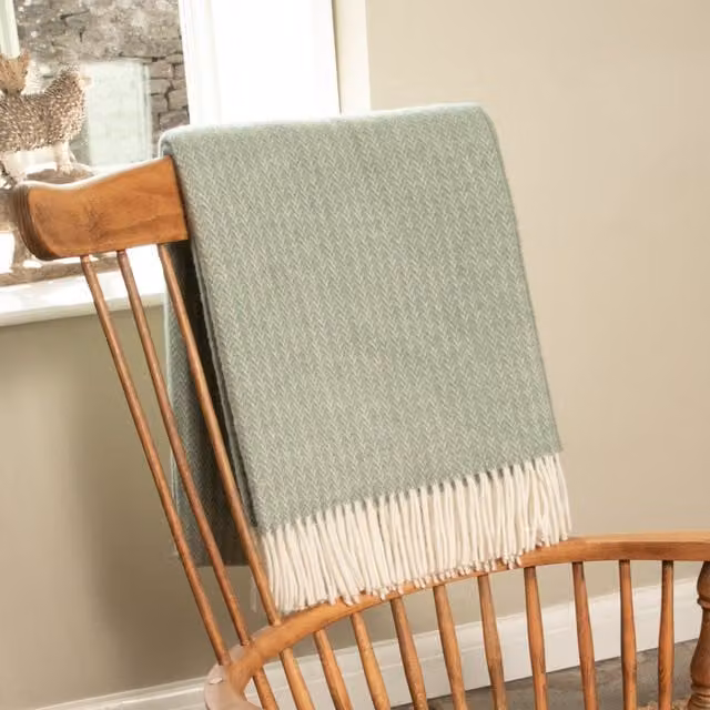 Native Natural Green Jacquard Wool Blanket