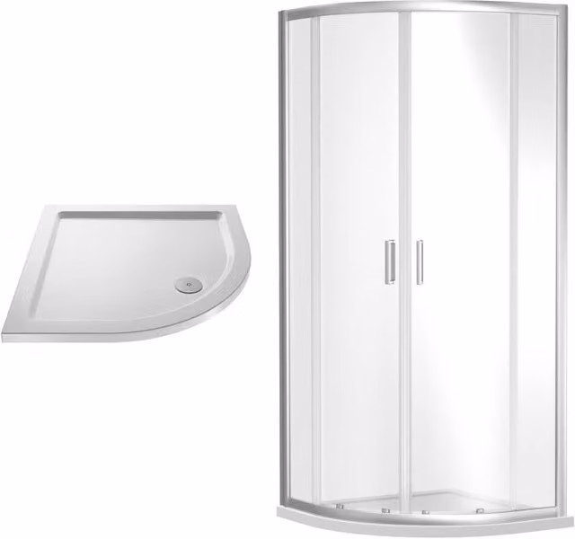 Balterley Ruwa Corner Shower Bundle with Sliding Glass Door, Panel and Tray, Silver and White, W/D: 90 x 90 cm, H: 185 cm