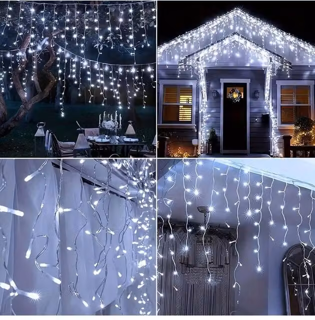 Living and Home 30m Solar-Powered White LED Icicle String Lights with Remote Control and Dusk Sensor